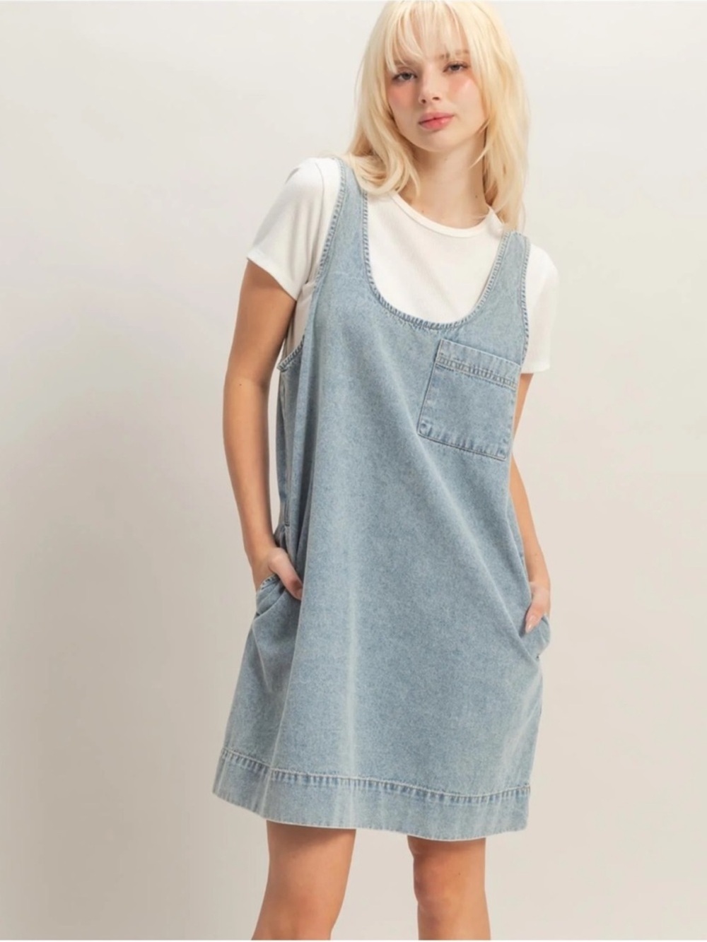 NWT Double Zero Light Blue Denim Mini Shift Dress size Small